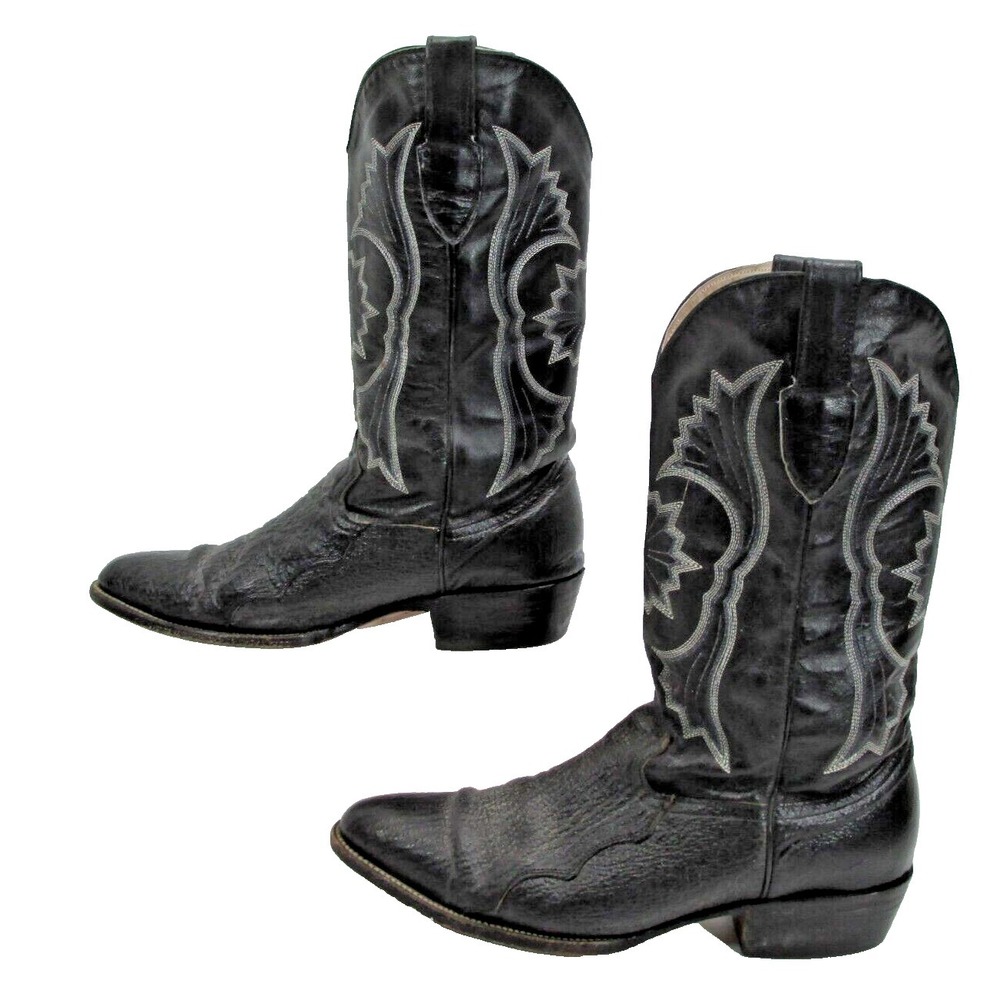 Circle G Exotic Vamp Black Leather  Western Cowboy Boots Men's Size 10 US Corral